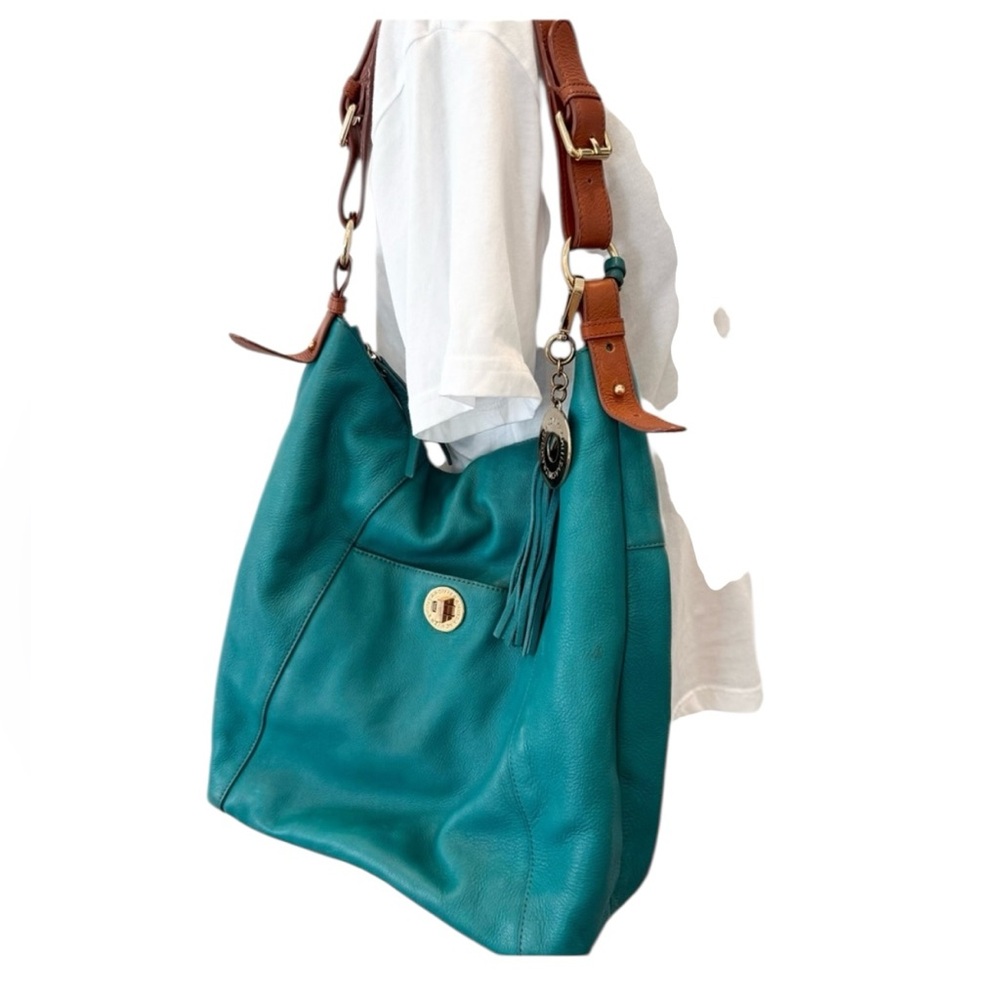 Isaac‎ Mizrahi Vintage Genuine Leather Turquoise and Brown Shoulder Bag